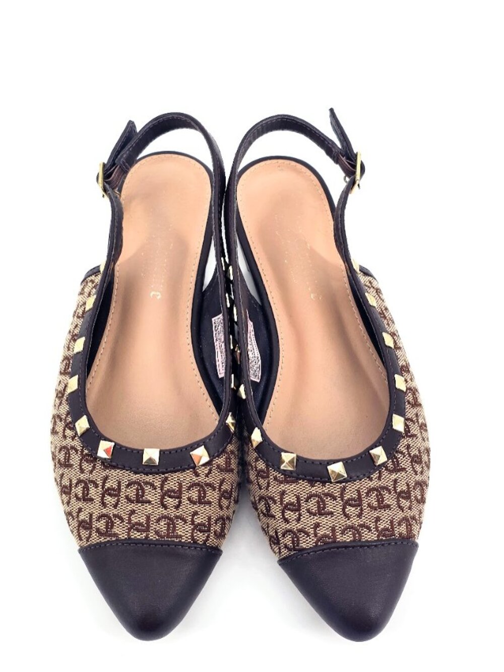 Juicy Couture Poetry Monogram Slingback Flats Studded Brown Y2K EUC Size 8